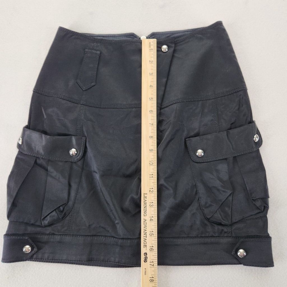 Black Witchy Skirt Size US 4 UK 8 Mini Draped Side Pockets Satin Stud goth - Picture 2 of 7